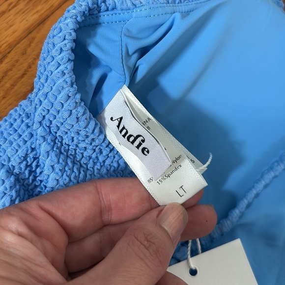 Andie The Fiji One Piece LT Swimsuit Seersucker Felicia Blue L long torso NWT - Picture 5 of 7
